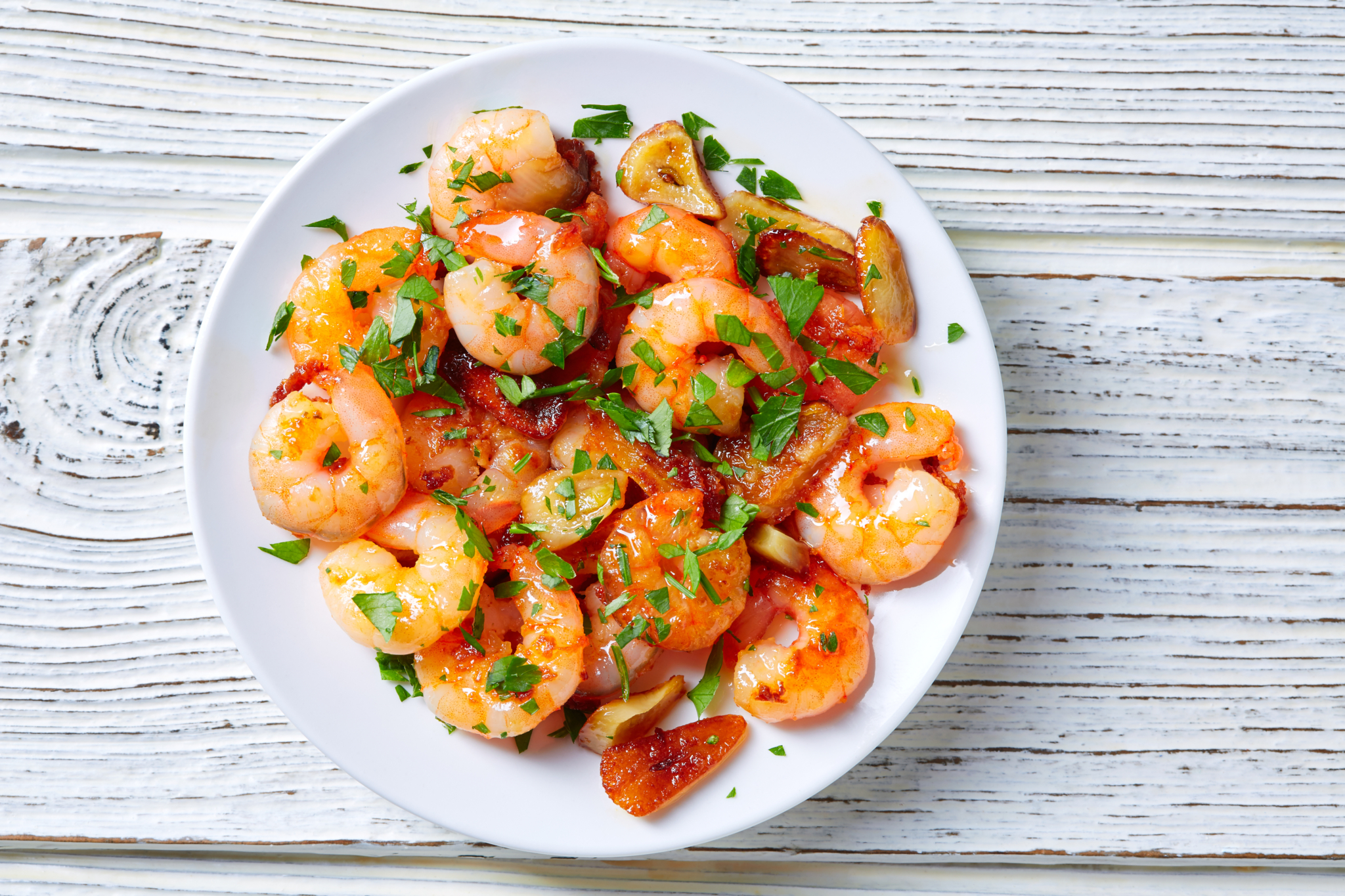 Garlic,Shrimp,Pinchos,Tapas,From,Spain,Gambas,Al,Ajillo